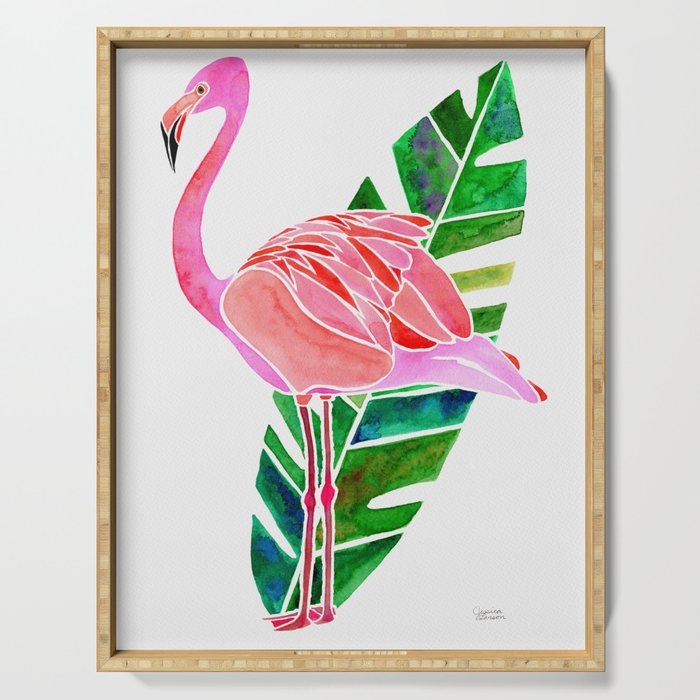 Flamingo and Banana Leaf Serving Tray Gallery Image 1