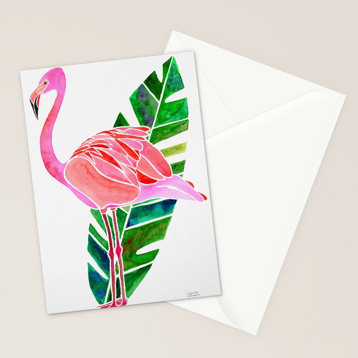 Flamingo and Banana Leaf Stationery Card Gallery Image 2