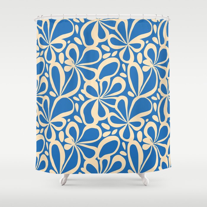 Blue abstract flower art pattern Shower Curtain Gallery Image 1