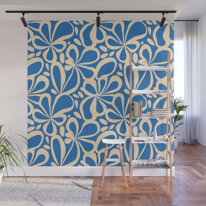 Blue abstract flower art pattern Wall Mural Gallery Image 1