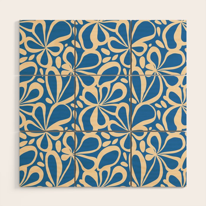 Blue abstract flower art pattern Wood Wall Art Gallery Image 1