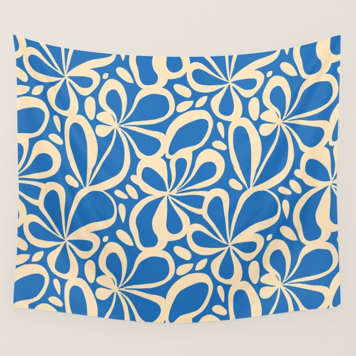 Blue abstract flower art pattern Wall Tapestry Gallery Image 4