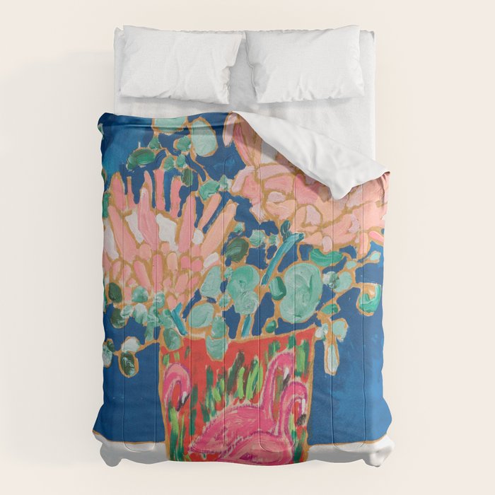 Protea in Enamel Flamingo Tumbler Painting Comforter Gallery Image 1