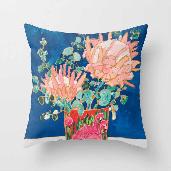 Protea in Enamel Flamingo Tumbler Painting Throw Pillow Gallery Image 6