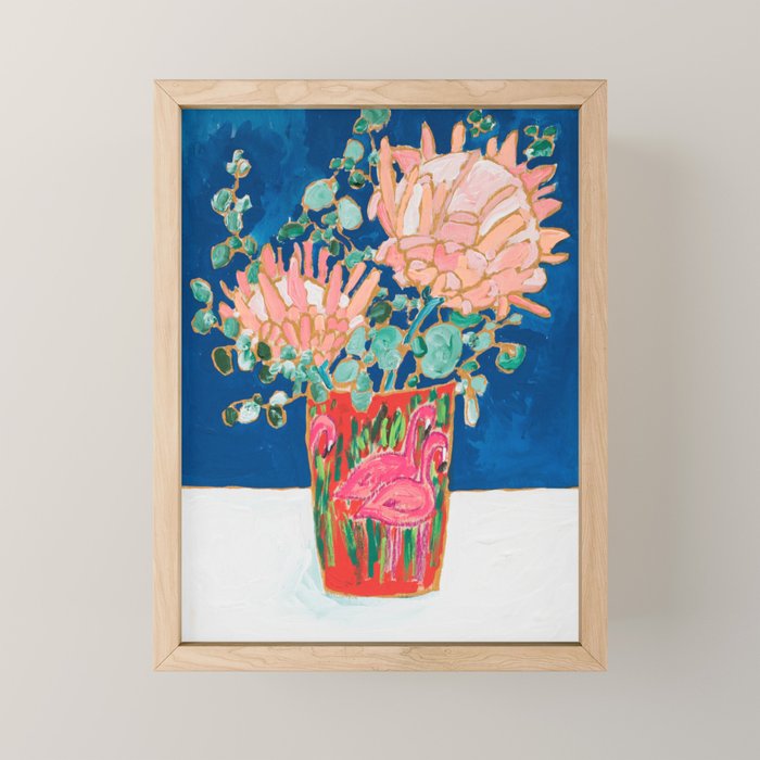 Protea in Enamel Flamingo Tumbler Painting Mini Art Print Gallery Image 1