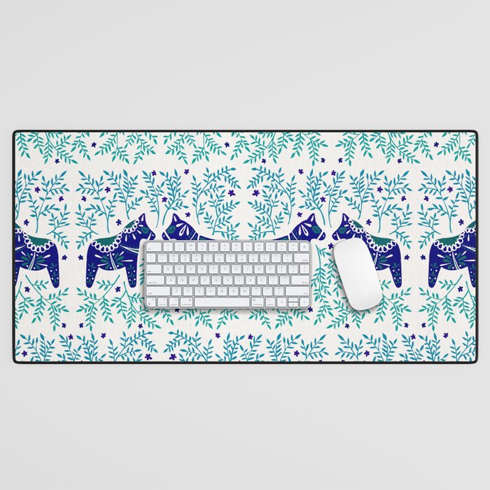 Swedish Dala Horses - Navy & Blue Palette Desk Mat Gallery Image 1