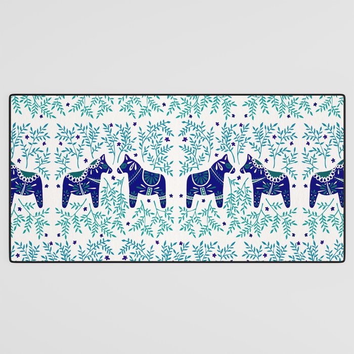 Swedish Dala Horses - Navy & Blue Palette Desk Mat Gallery Image 3