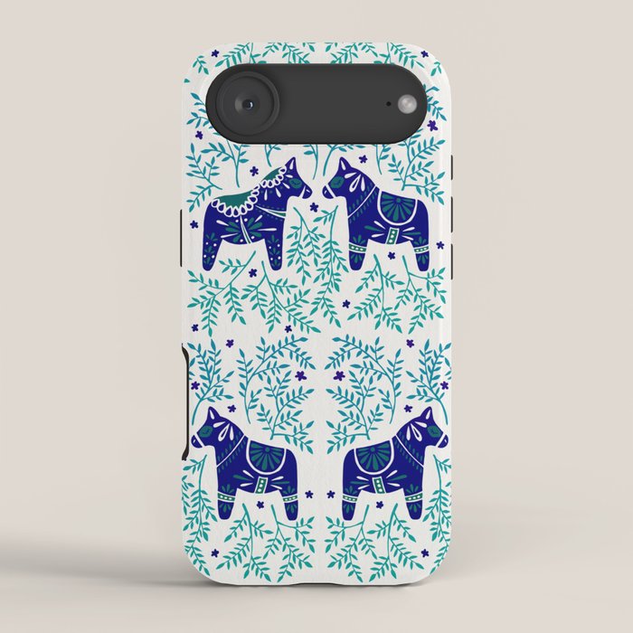 Swedish Dala Horses - Navy & Blue Palette iPhone Case Gallery Image 2