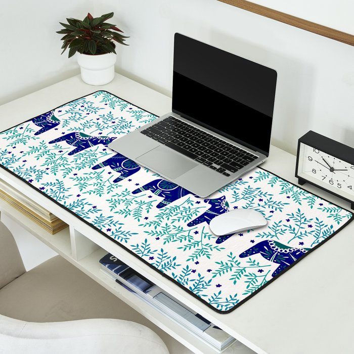Swedish Dala Horses - Navy & Blue Palette Desk Mat Gallery Image 2