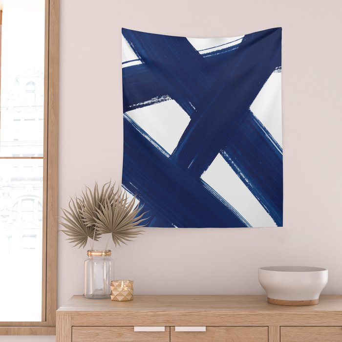 Indigo Abstract Brush Strokes | No. 3 Wall Tapestry Gallery Image 2