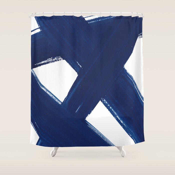 Indigo Abstract Brush Strokes | No. 3 Shower Curtain Gallery Image 1