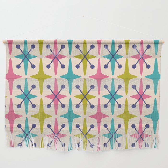 Mid Century Modern Abstract Starburst Pattern 942 Populuxe Pink Green and Blue Wall Hanging Gallery Image 1