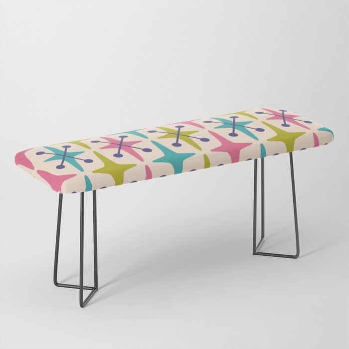 Mid Century Modern Abstract Starburst Pattern 942 Populuxe Pink Green and Blue Bench Gallery Image 1