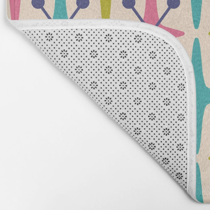 Mid Century Modern Abstract Starburst Pattern 942 Populuxe Pink Green and Blue Bath Mat Gallery Image 2