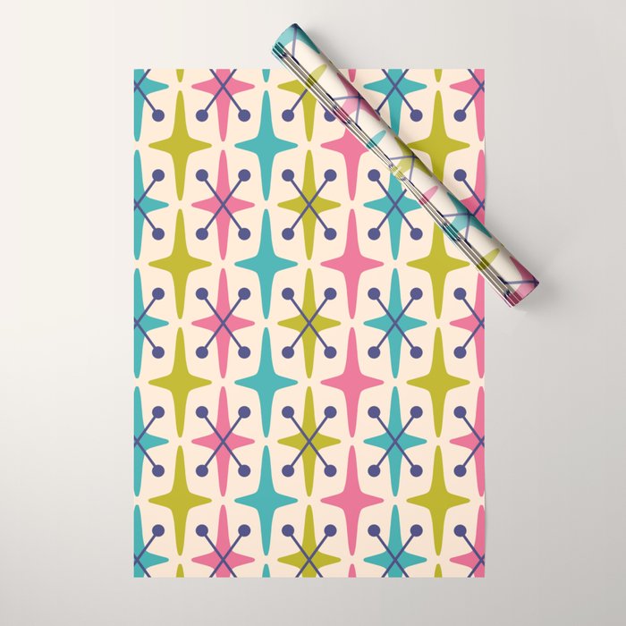Mid Century Modern Abstract Starburst Pattern 942 Populuxe Pink Green and Blue Wrapping Paper Gallery Image 1