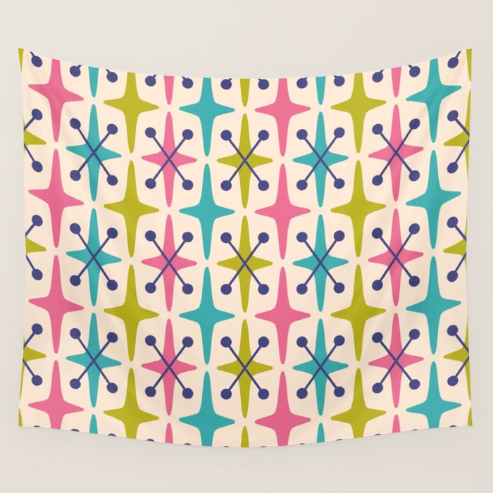Mid Century Modern Abstract Starburst Pattern 942 Populuxe Pink Green and Blue Wall Tapestry Gallery Image 4