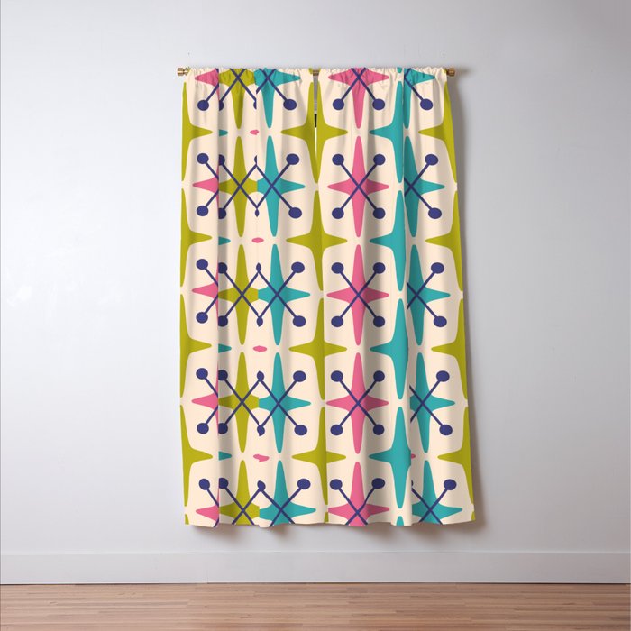 Mid Century Modern Abstract Starburst Pattern 942 Populuxe Pink Green and Blue Window Curtain Gallery Image 3