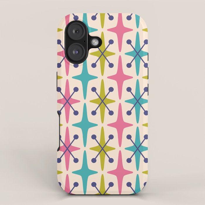 Mid Century Modern Abstract Starburst Pattern 942 Populuxe Pink Green and Blue iPhone Case Gallery Image 1