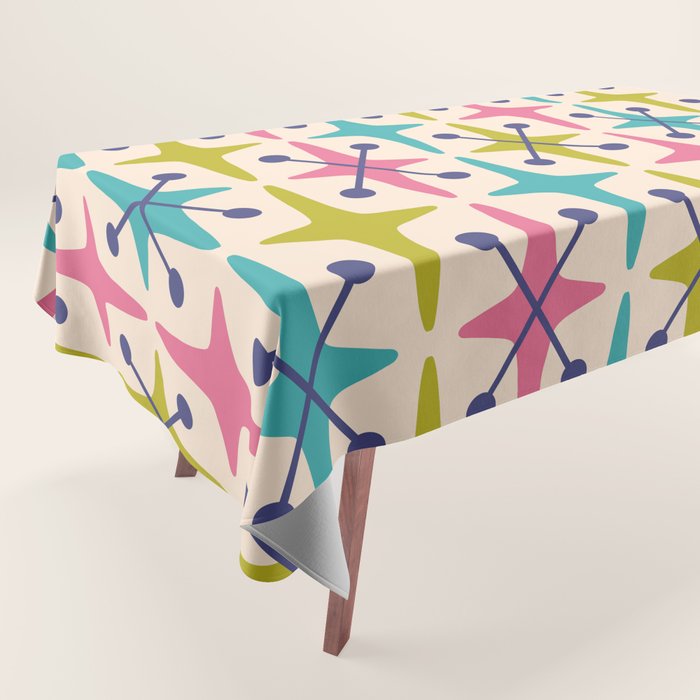 Mid Century Modern Abstract Starburst Pattern 942 Populuxe Pink Green and Blue Tablecloth Gallery Image 1