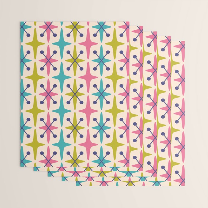 Mid Century Modern Abstract Starburst Pattern 942 Populuxe Pink Green and Blue Wrapping Paper Gallery Image 3