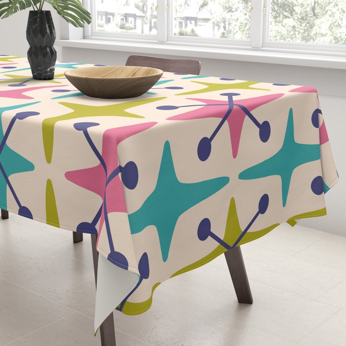 Mid Century Modern Abstract Starburst Pattern 942 Populuxe Pink Green and Blue Tablecloth Gallery Image 3