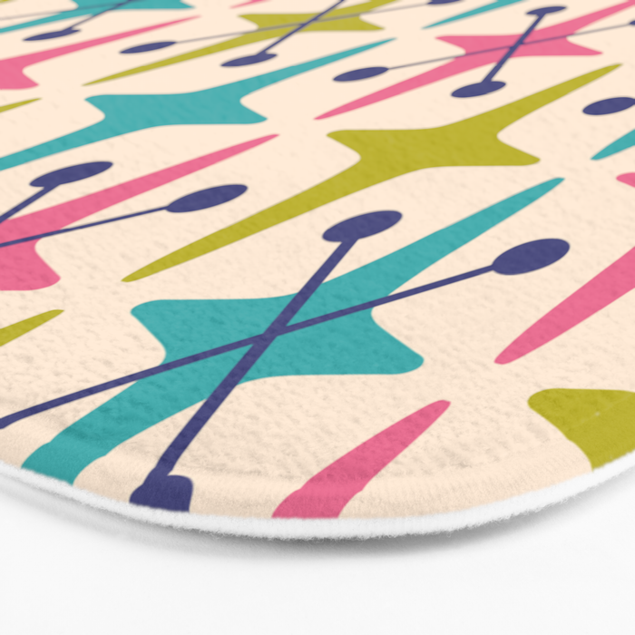 Mid Century Modern Abstract Starburst Pattern 942 Populuxe Pink Green and Blue Bath Mat Gallery Image 3