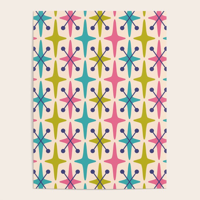 Mid Century Modern Abstract Starburst Pattern 942 Populuxe Pink Green and Blue Poster Gallery Image 4