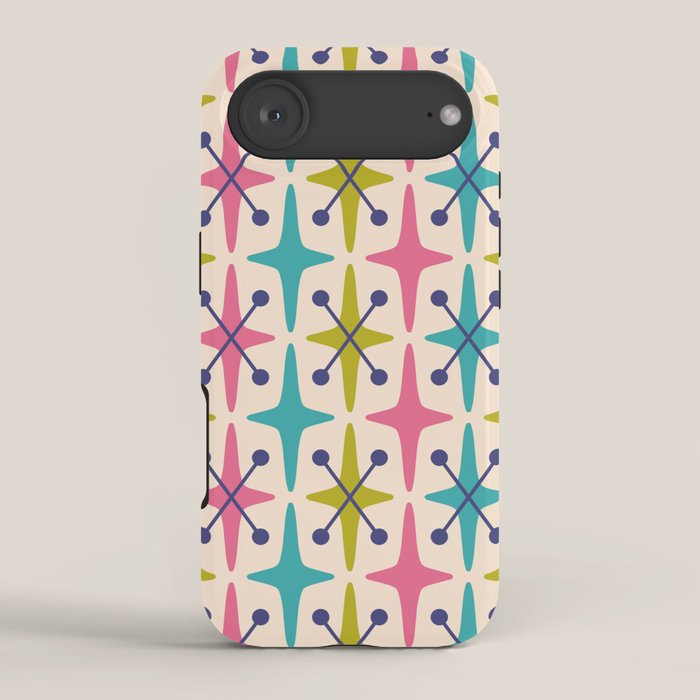 Mid Century Modern Abstract Starburst Pattern 942 Populuxe Pink Green and Blue iPhone Case Gallery Image 2