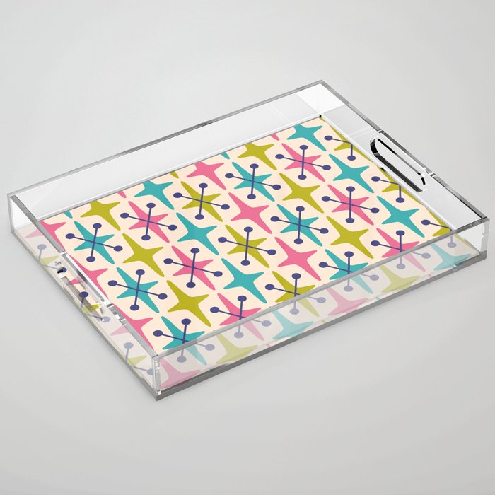 Mid Century Modern Abstract Starburst Pattern 942 Populuxe Pink Green and Blue Acrylic Tray Gallery Image 1
