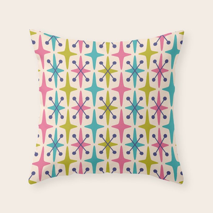 Mid Century Modern Abstract Starburst Pattern 942 Populuxe Pink Green and Blue Throw Pillow Gallery Image 6