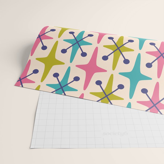 Mid Century Modern Abstract Starburst Pattern 942 Populuxe Pink Green and Blue Wrapping Paper Gallery Image 2