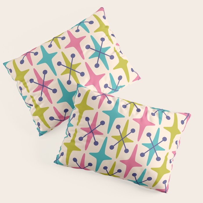 Mid Century Modern Abstract Starburst Pattern 942 Populuxe Pink Green and Blue Pillow Sham Gallery Image 3
