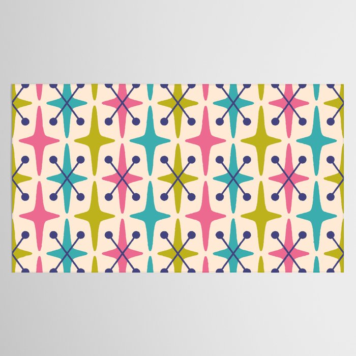 Mid Century Modern Abstract Starburst Pattern 942 Populuxe Pink Green and Blue Tablecloth Gallery Image 2