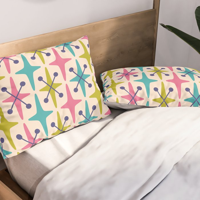 Mid Century Modern Abstract Starburst Pattern 942 Populuxe Pink Green and Blue Pillow Sham Gallery Image 2