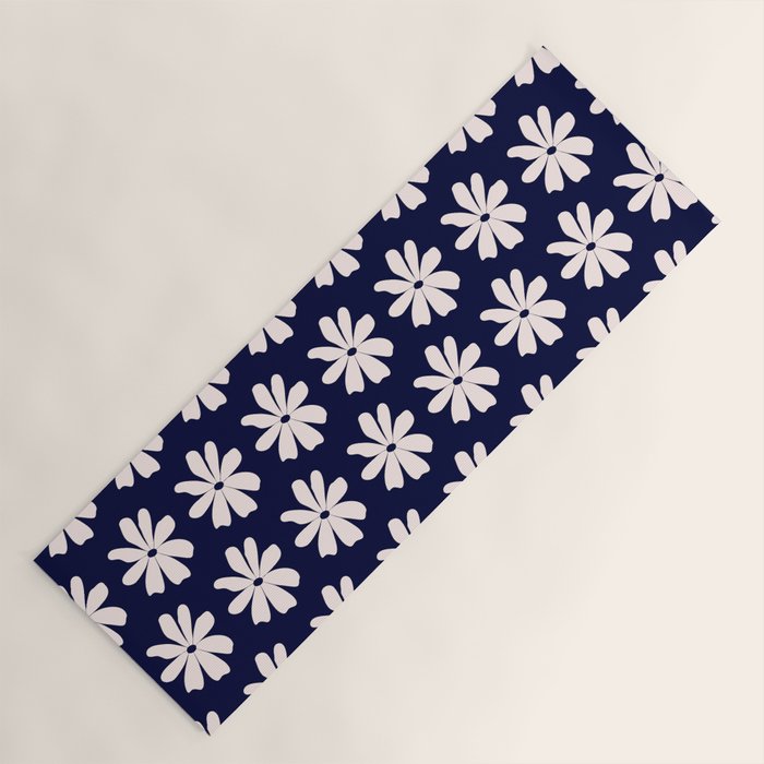 Retro Daisy  Pattern - White and Navy  Yoga Mat Gallery Image 1