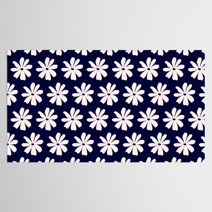 Retro Daisy  Pattern - White and Navy  Tablecloth Gallery Image 2