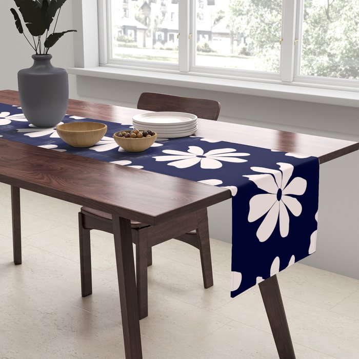 Retro Daisy  Pattern - White and Navy  Table Runner Gallery Image 2