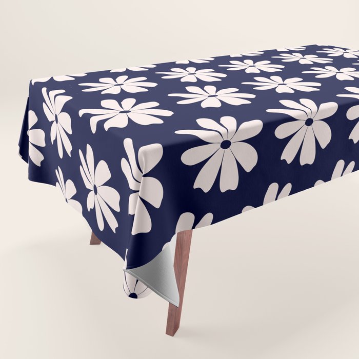 Retro Daisy  Pattern - White and Navy  Tablecloth Gallery Image 1