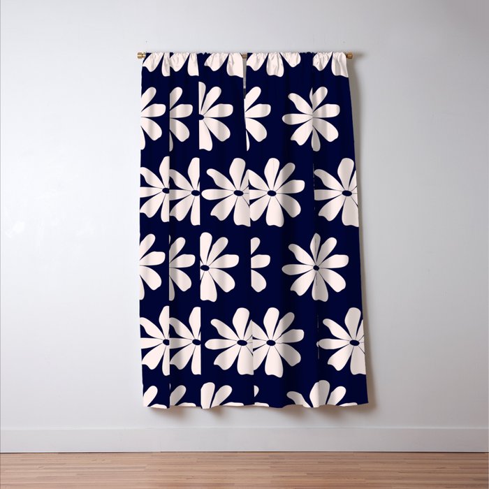 Retro Daisy  Pattern - White and Navy  Window Curtain Gallery Image 3