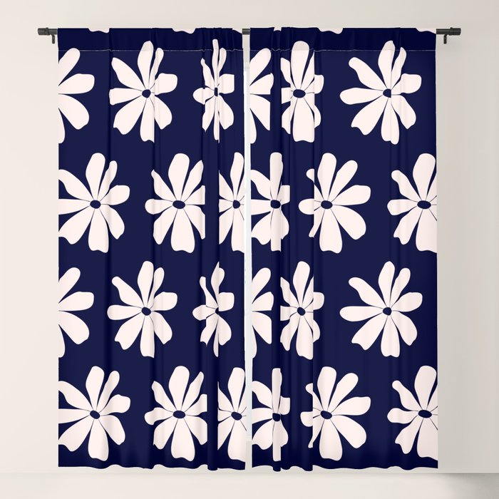 Retro Daisy  Pattern - White and Navy  Window Curtain Gallery Image 5