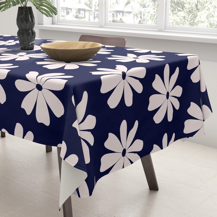 Retro Daisy  Pattern - White and Navy  Tablecloth Gallery Image 3