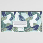 Leaf wall // navy blue pine and sage green leaves mint lines Desk Mat Gallery Image 1