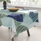Leaf wall // navy blue pine and sage green leaves mint lines Tablecloth Gallery Image 3