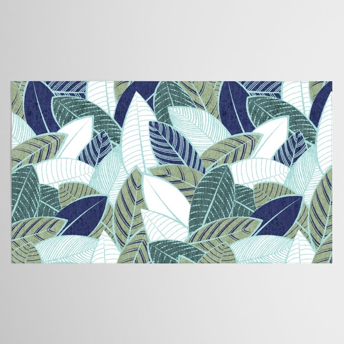Leaf wall // navy blue pine and sage green leaves mint lines Tablecloth Gallery Image 2