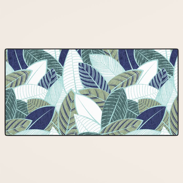 Leaf wall // navy blue pine and sage green leaves mint lines Desk Mat Gallery Image 3