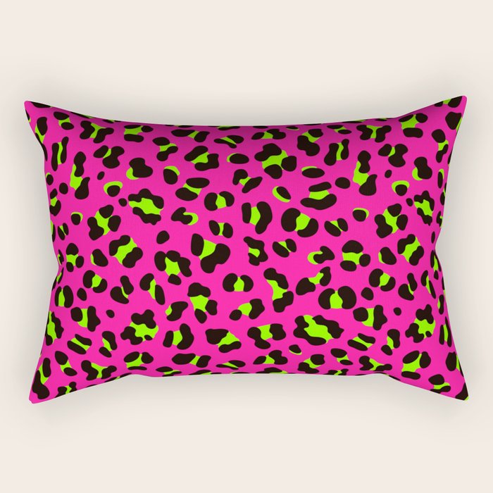 80s Neon Pink and Lime Green Leopard Rectangular Pillow Gallery Image 1