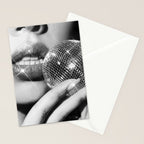 Disco Ball Female Lips - Black And White Modern Wall Art Photograph - Home Decor Stationery Card Gallery Image 2