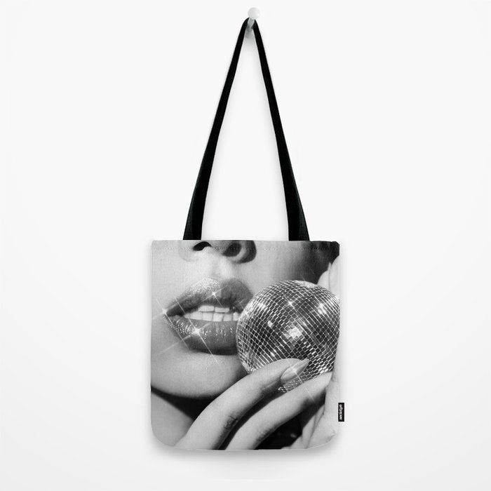 Disco Ball Female Lips - Black And White Modern Wall Art Photograph - Home Decor Tote Bag Gallery Image 2