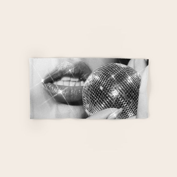 Disco Ball Female Lips - Black And White Modern Wall Art Photograph - Home Decor Bath Towel Gallery Image 1