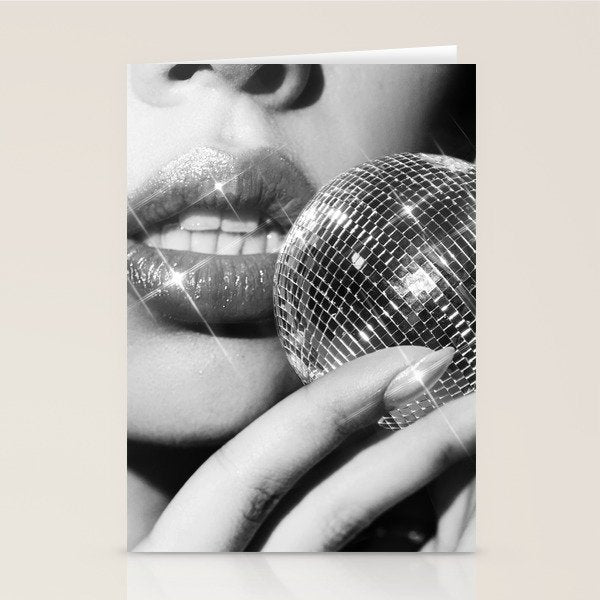 Disco Ball Female Lips - Black And White Modern Wall Art Photograph - Home Decor Stationery Card Gallery Image 2